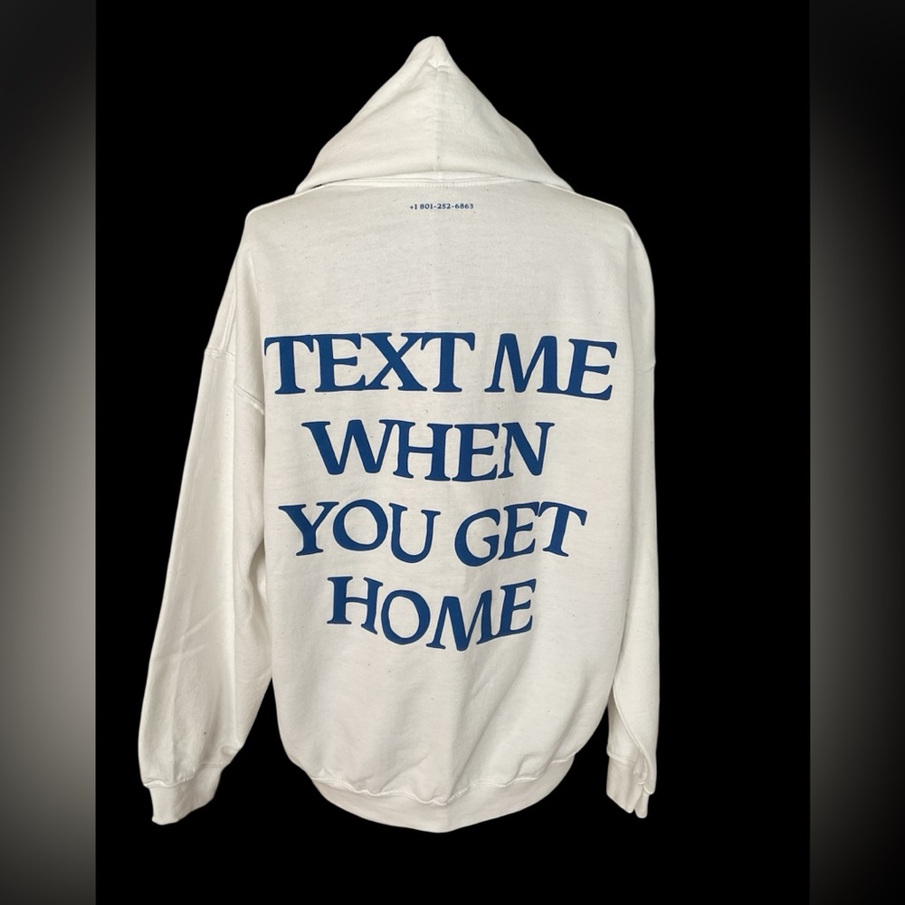 LONELY GHOST Unisex White Hoodie with Blue Text, Size XL